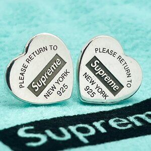 RARE Tiffany & Co X Supreme Mini Return Heart Stud Earrings Sterling Silver